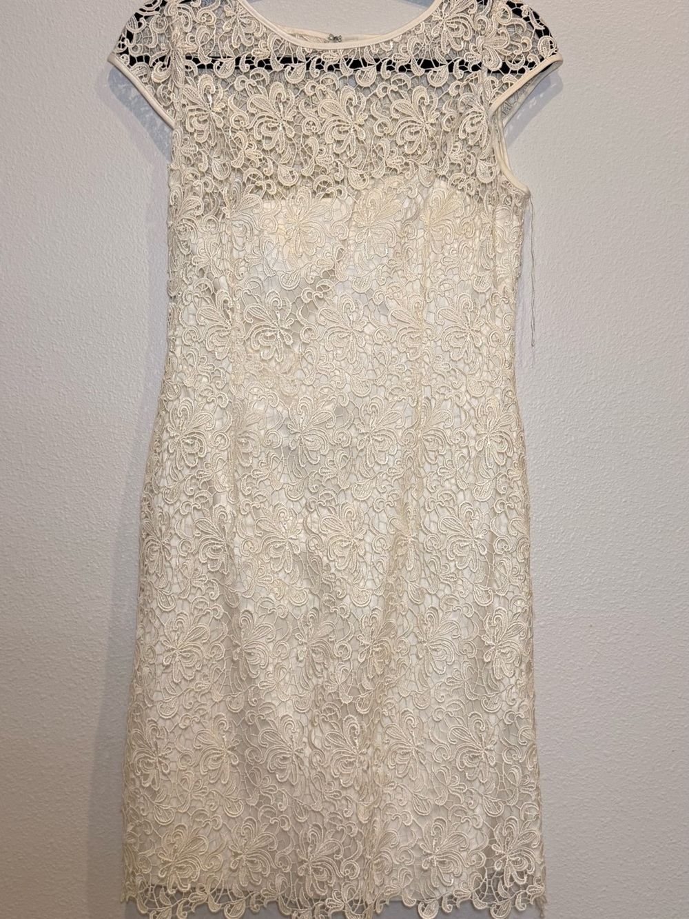 Adrianna Papell Ivory Lace Cap-Sleeve Sheath Dress